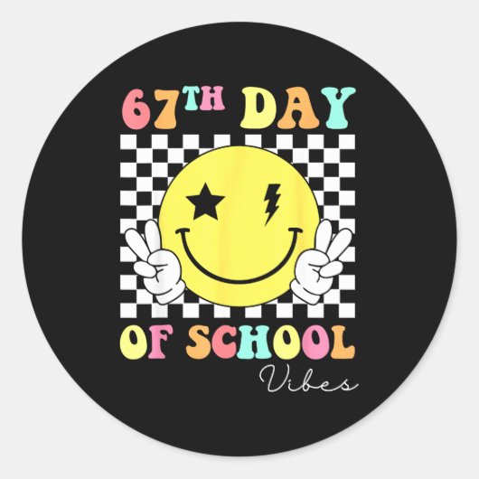 67th Day Of School Smile Face 67 Six Seven Meme Gi Ronde Sticker (Voorkant)