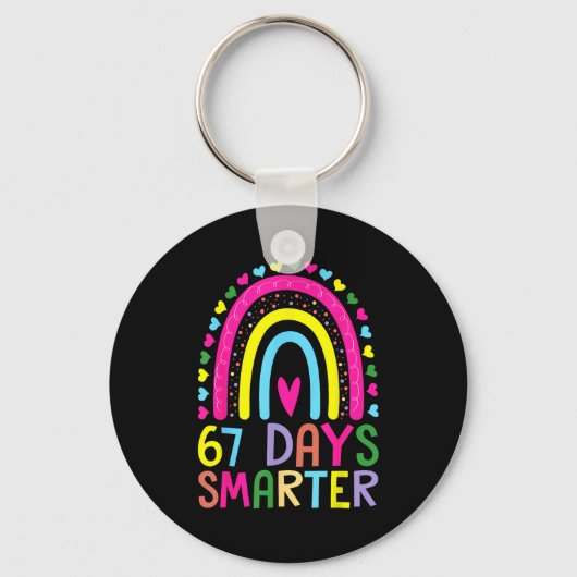 67th Day Of School Teacher 67 Days Smarter Rainbow Sleutelhanger (Voorkant)
