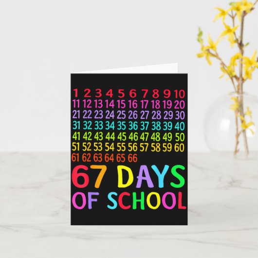 67th Day Of School Teacher Kids 67 Math Numbers 10 Kaart (Gele Bloem)