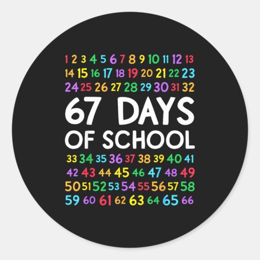 67th Day Of School Teacher Kids 67 Math Numbers 10 Ronde Sticker (Voorkant)