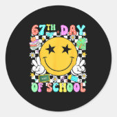 67th Day Of School Teacher Kids 67 Smile Face 100t Ronde Sticker (Voorkant)