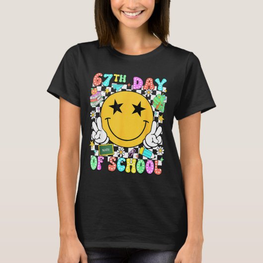 67th Day Of School Teacher Kids 67 Smile Face 100t T-shirt (Voorkant)