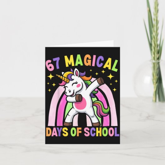 67th Day Of School Unicorn 67 Magical Days Teacher Kaart (Voorkant)