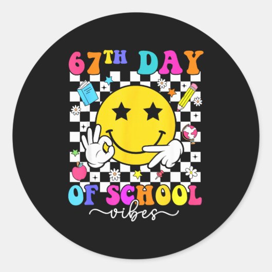 67th Day Of School Vibes 67 Meme Cute Smile Face T Ronde Sticker (Voorkant)
