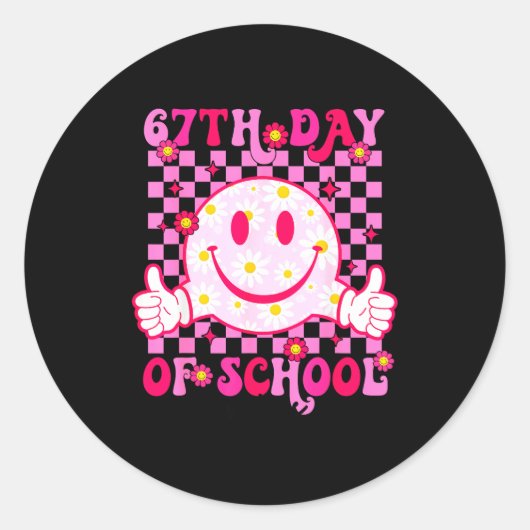67th Day Of School Vibes 67 Meme Cute Smile Face T Ronde Sticker (Voorkant)
