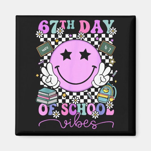 67th Day Of School Vibes Groovy Retro 100 Days Of  Magneet (Voorkant)