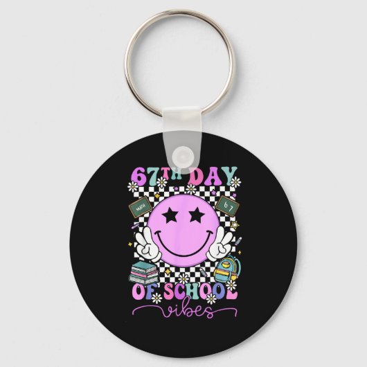 67th Day Of School Vibes Groovy Retro 100 Days Of Sleutelhanger (Voorkant)