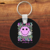 67th Day Of School Vibes Groovy Retro 100 Days Of Sleutelhanger (Voorkant)