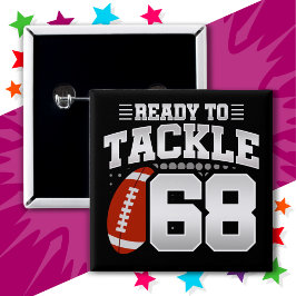 68 Jaar Oud Tackle Football Party 68e Verjaardag Vierkante Button 5,1 Cm