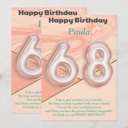 68-jarige meisjes Happy Birthday-kaart (Voorkant / Achterkant)