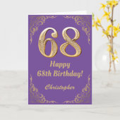 68e Birthday Paars en Gold Glitter Lijst Kaart (Gele Bloem)