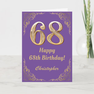 68e Birthday Paars en Gold Glitter Lijst Kaart