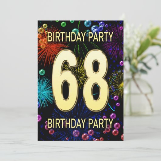 68e 'Birthday Party' Uitnodiging vuurwerk bellen (Staand voorkant)