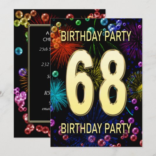 68e 'Birthday Party' Uitnodiging vuurwerk bellen (Voorkant / Achterkant)