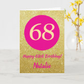 68e Happy Birthday Hot Pink en Gold Glitter Kaart (Gele Bloem)