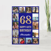 68e Happy Birthday Navy Blue & Gold Photo Collage Kaart (Voorkant)