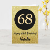 68e Happy Birthday Zwart en Goud Glitter Kaart (Gele Bloem)