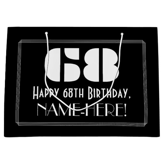 68e verjaardag ~ Art Deco Geïnspireerde look "68"  Groot Cadeauzakje (Voorkant)