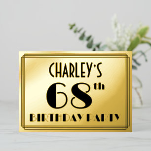 68e verjaardag — Art Deco look "68" + naam Folie Uitnodiging