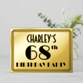 68e verjaardag — Art Deco look "68" + naam Folie Uitnodiging (Staand Voorkant)