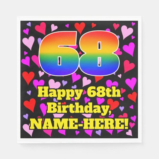 68e verjaardag: Beeldende hartenpatronen, regenboo Servet (Voorkant)