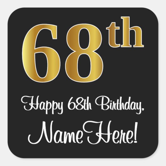 68e verjaardag - Elegante luxe Faux Gold look # Vierkante Sticker (Voorkant)