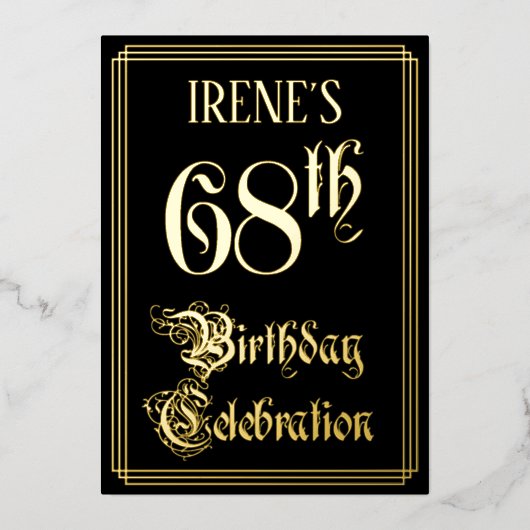 68e verjaardag — Fancy script en aangepaste naam Folie Uitnodiging (Voorkant)