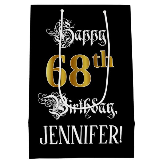 68e verjaardag ~ Fancy script; Faux Gold look; naa Medium Cadeauzakje (Achterkant)