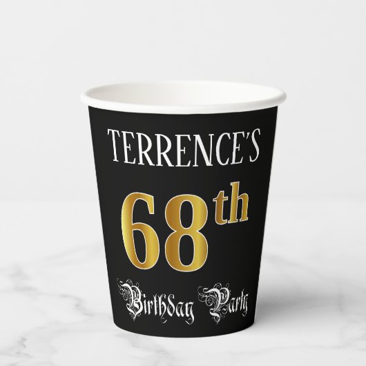 68e verjaardag — Fancy script, Faux Gold look Papieren Bekers (Achterkant)