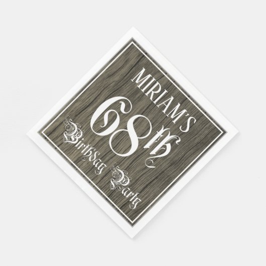 68e verjaardag — Fancy script, kijk op hout Servet (Hoek)