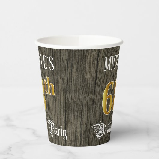 68e verjaardag — Faux Gold & Faux Wood Ziet er uit Papieren Bekers (Links)