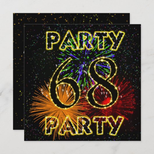 68e verjaardag feestuitnodiging met vuurwerk kaart (Voorkant / Achterkant)