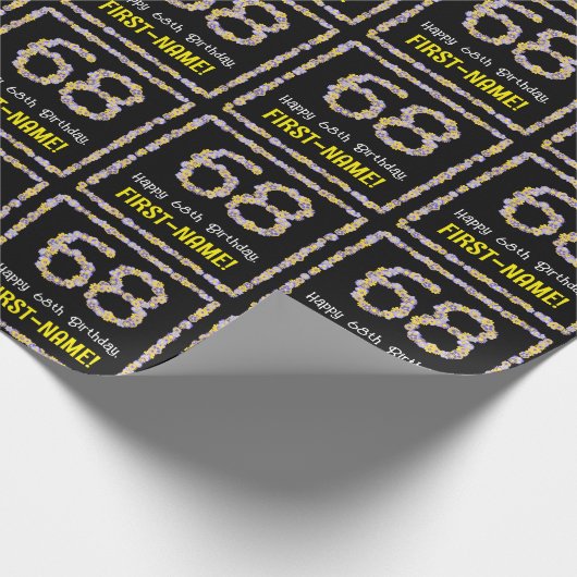 68e verjaardag: Floral Flowers Number, Custom Name Cadeaupapier (Hoek)