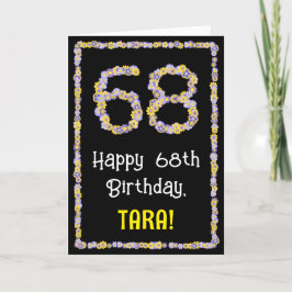 68e verjaardag: Floral Flowers Number, Custom Name Kaart