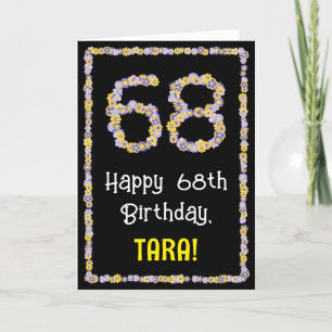 68e verjaardag: Floral Flowers Number, Custom Name Kaart