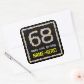 68e verjaardag: Floral Flowers Number, Custom Name Vierkante Sticker (Envelop)