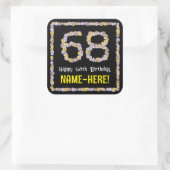 68e verjaardag: Floral Flowers Number, Custom Name Vierkante Sticker (Tas)