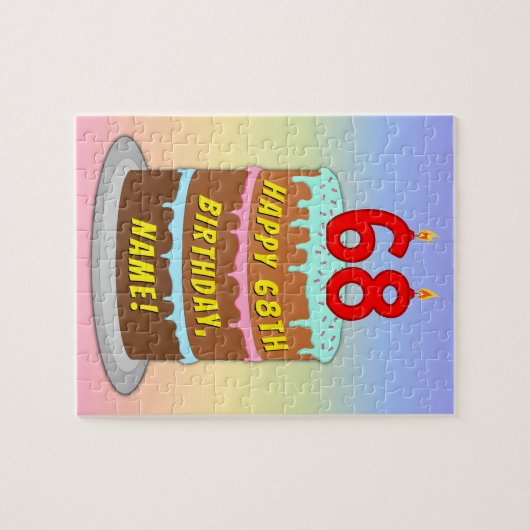 68e verjaardag: Fun Cake and Candles + Custom Name Legpuzzel (Horizontaal)