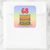 68e verjaardag: Fun Cake and Candles + Custom Name Vierkante Sticker (Tas)