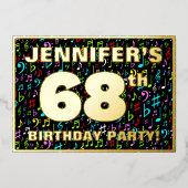 68e verjaardag — Fun, Colorful Music Symbols Folie Uitnodiging (Voorkant)
