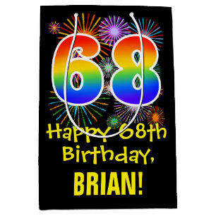 68e verjaardag: Fun Fireworks Pattern + Rainbow 68 Medium Cadeauzakje