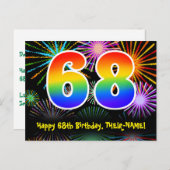 68e verjaardag - Fun Fireworks Pattern + Rainbow 6 Briefkaart (Voorkant / Achterkant)