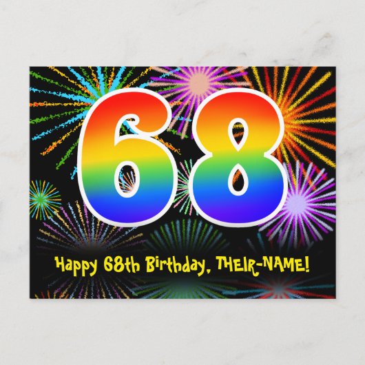 68e verjaardag - Fun Fireworks Pattern + Rainbow 6 Briefkaart (Voorkant)