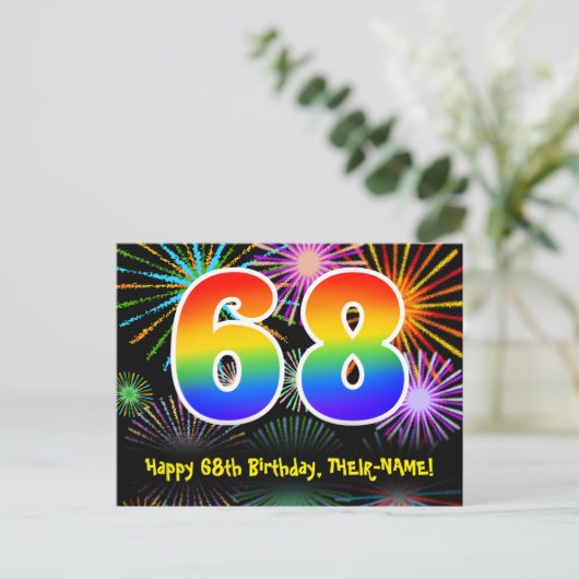 68e verjaardag - Fun Fireworks Pattern + Rainbow 6 Briefkaart (Staand voorkant)