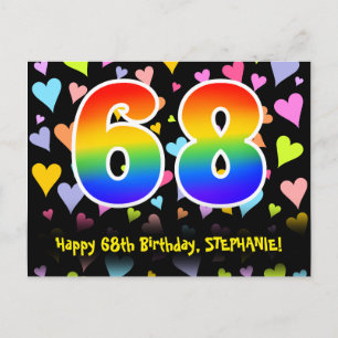 68e Verjaardag: Fun Hearts Patroon, Regenboog 68 Briefkaart