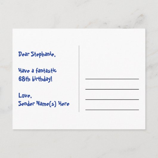 68e verjaardag: Fun Hearts-patroon, Regenboog 68 Briefkaart (Achterkant)