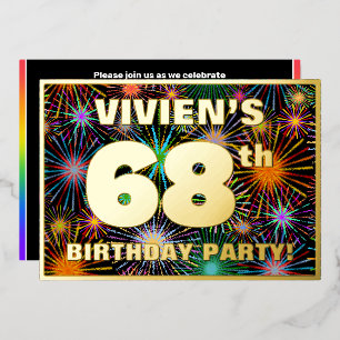 68e verjaardag — Fun, kleurrijke Fireworks look Folie Uitnodiging