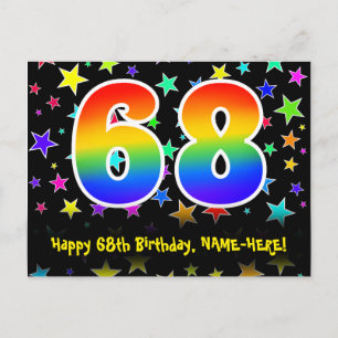 68e Verjaardag: Fun Sterren Patroon, Regenboog 68, Briefkaart