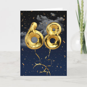 68e verjaardag Gouden Mylar-balloon en Confetti-ka Kaart