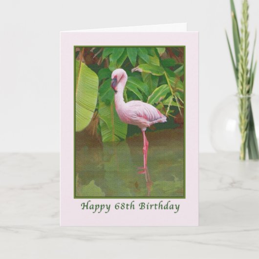 68e verjaardag Kaart met roze flamingo (Voorkant)